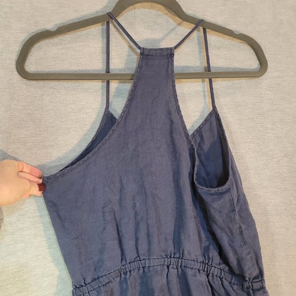 Cynthia Rowley Womens Linen Summer Dress 4 Halter Pockets Blue - Picture 11 of 15